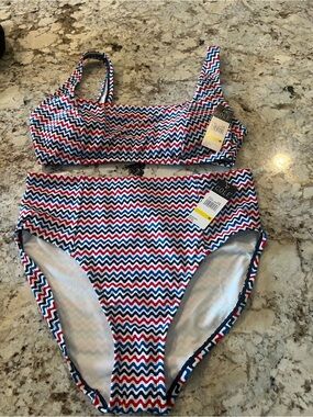 Cole of California Red/White/Blue Zigzag High-Waist Bikini size medium